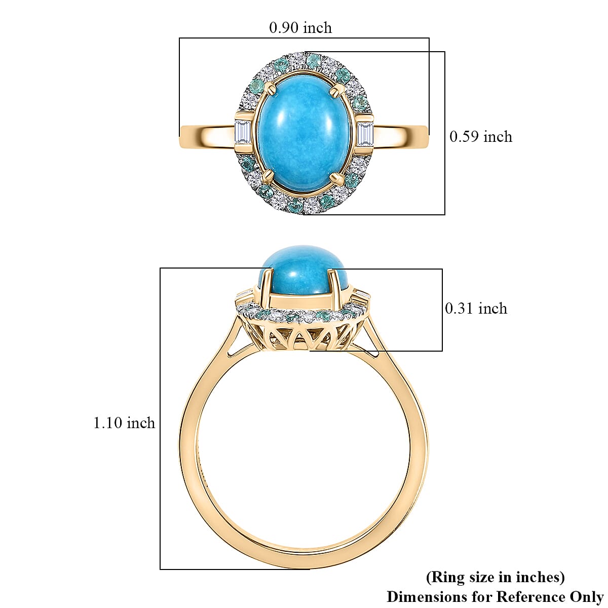 Certified & Appraised Luxoro AAA Sleeping Beauty Turquoise, AAAA Paraiba Tourmaline and Diamond E-F I2 2.81 ctw Ring in 10K Yellow Gold (Size 8.0) image number 3