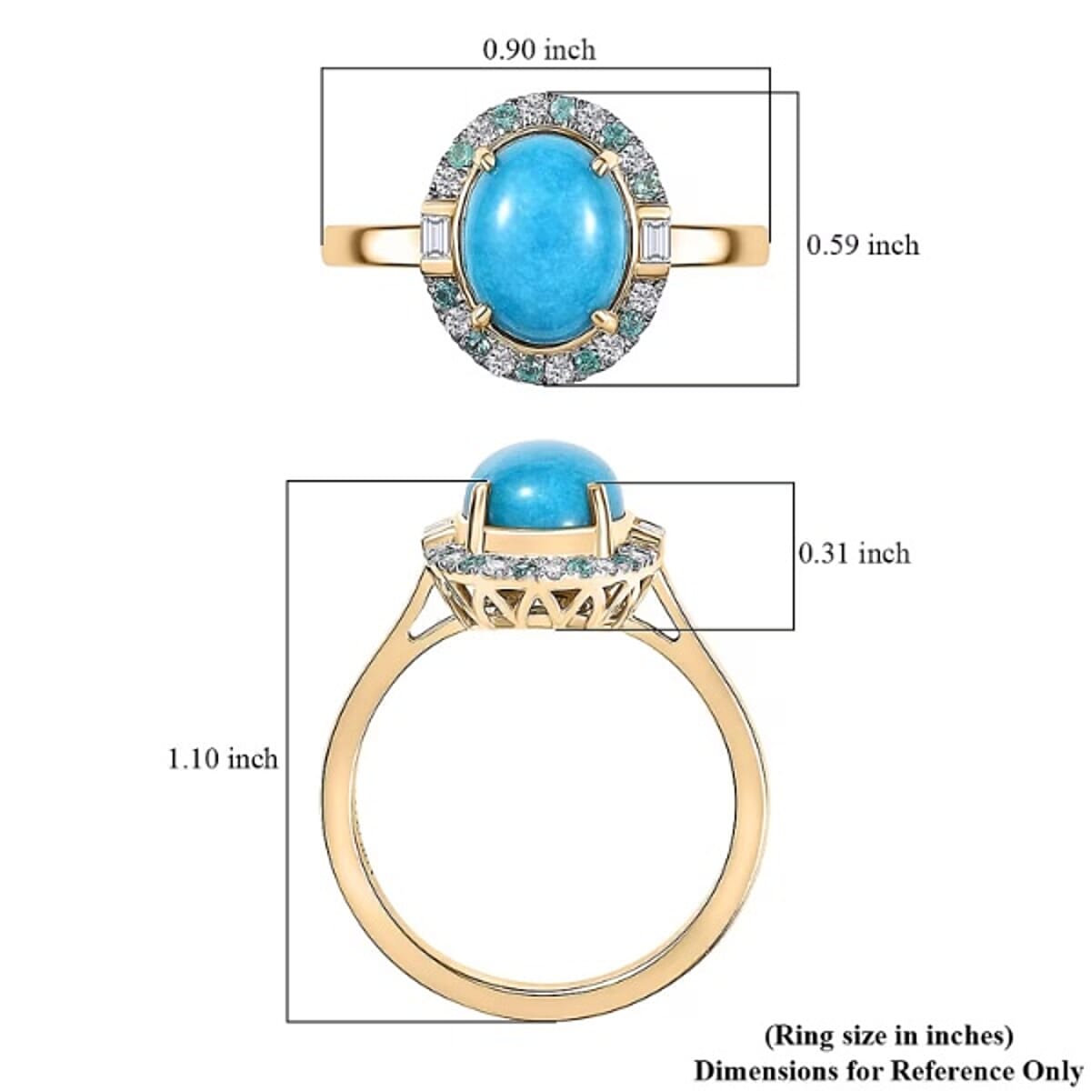 Certified & Appraised Luxoro 10K Yellow Gold AAA Sleeping Beauty Turquoise, AAAA Paraiba Tourmaline and Diamond (E-F, I2) (0.13 cts) Ring (Size 8.5) 2.81 ctw image number 5