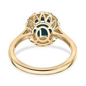 Certified & Appraised Luxoro AAA Sleeping Beauty Turquoise, AAAA Paraiba Tourmaline and Diamond E-F I2 2.81 ctw Ring in 10K Yellow Gold (Size 9.0)