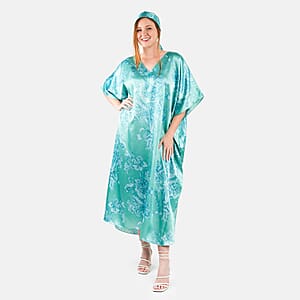 Winlar Mint Floral Long Satin Kaftan - One Size Fits Most