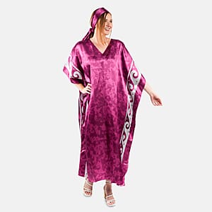 Winlar Fuchsia Tribal Long Satin Kaftan - One Size Fits Most