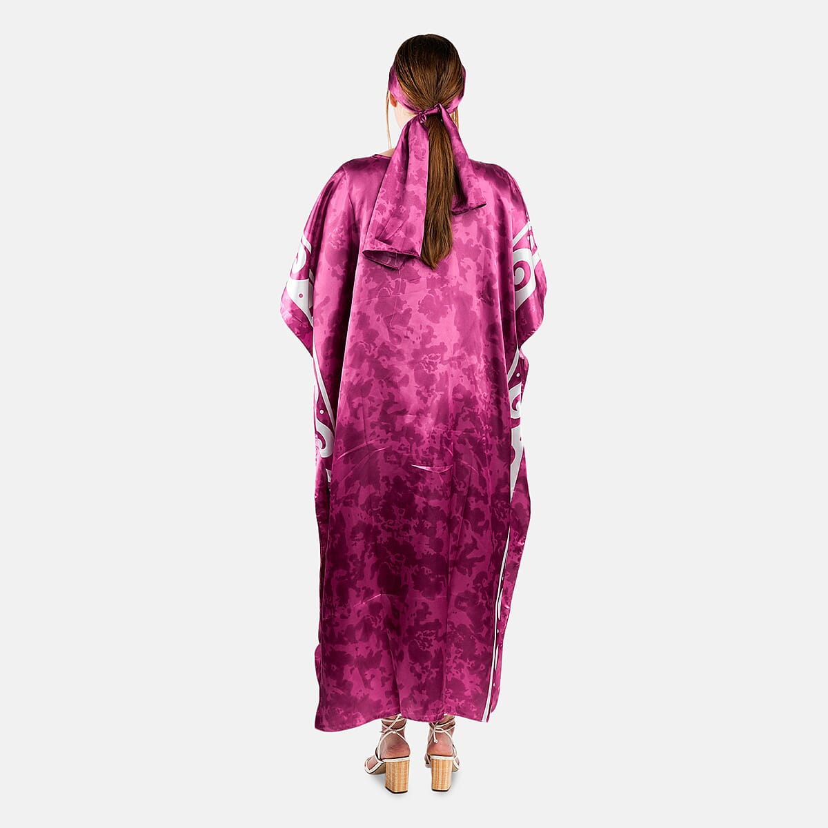 Winlar Fuchsia Tribal Long Satin Kaftan - One Size Fits Most image number 1