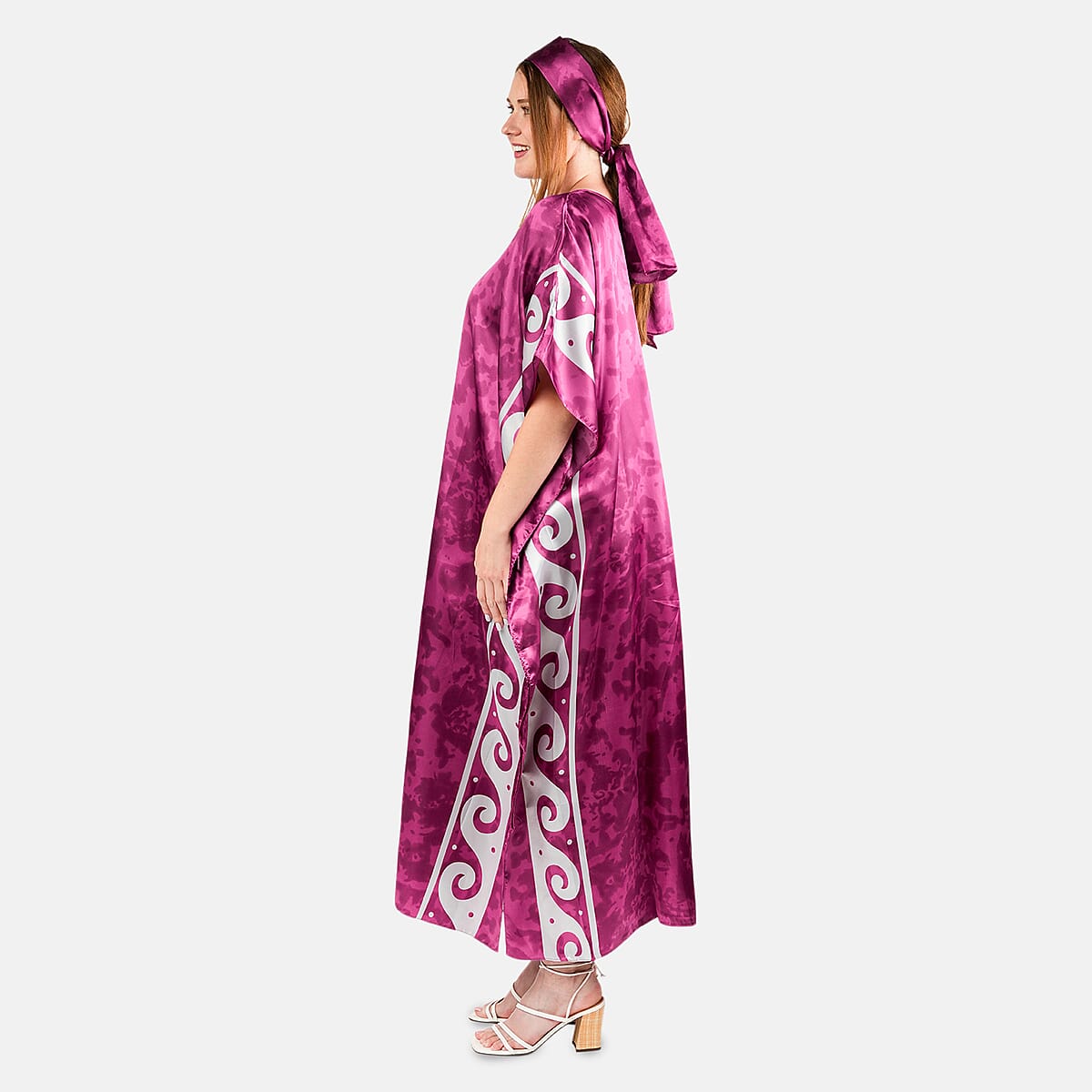 Winlar Fuchsia Tribal Long Satin Kaftan - One Size Fits Most image number 2