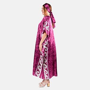 Winlar Fuchsia Tribal Long Satin Kaftan - One Size Fits Most