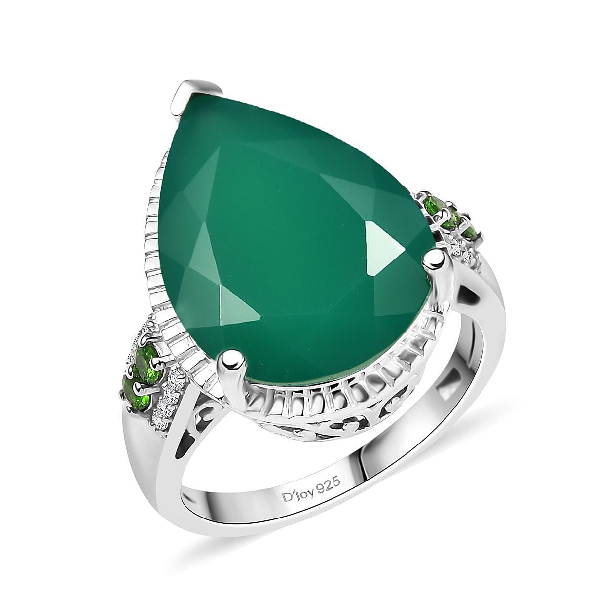 D'Joy Verde Onyx, Multi Gemstone Dewdrop Ring in Platinum Over Sterling Silver (Size 10.0) 9.85 ctw