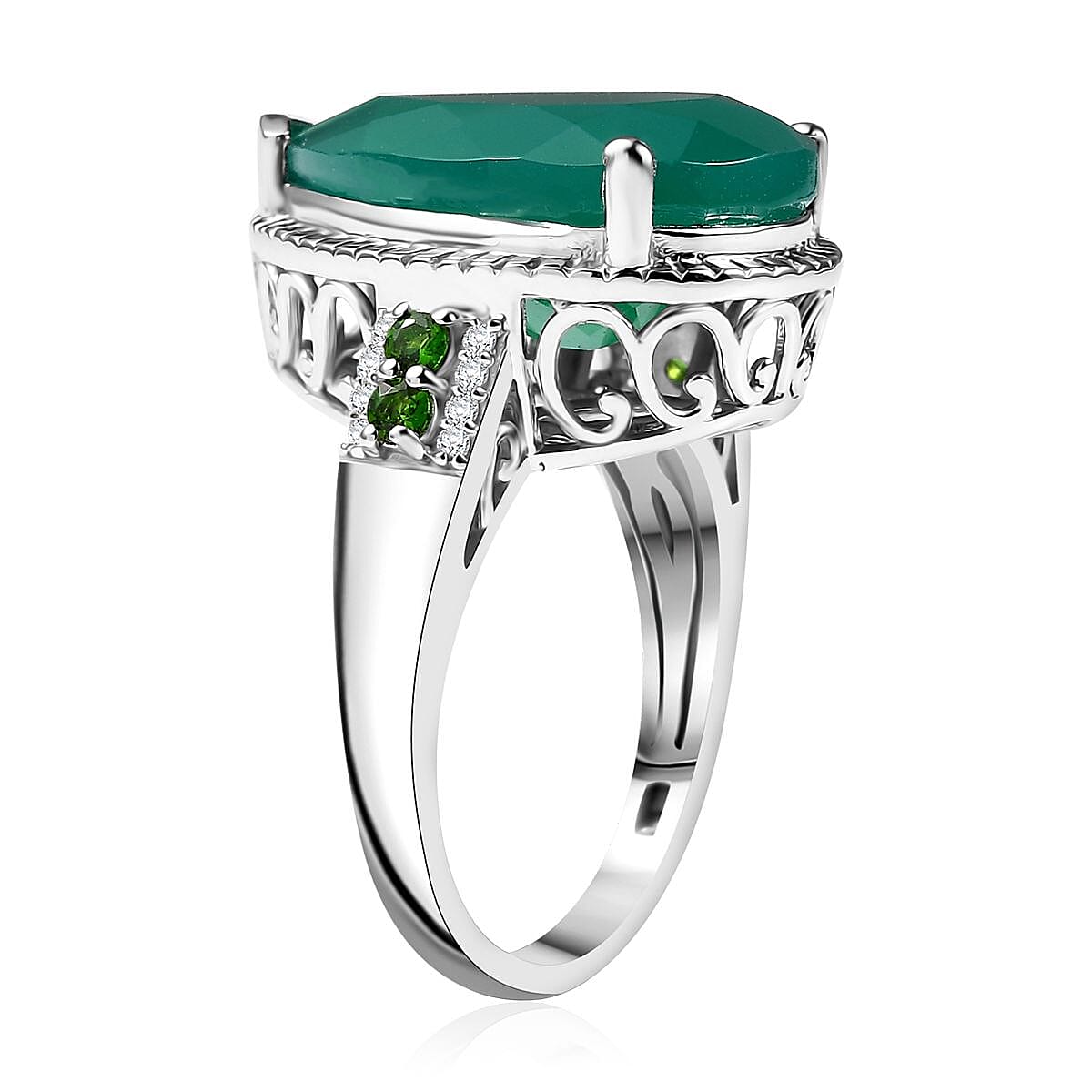 D'Joy Verde Onyx, Multi Gemstone Dewdrop Ring in Platinum Over Sterling Silver (Size 10.0) 9.85 ctw