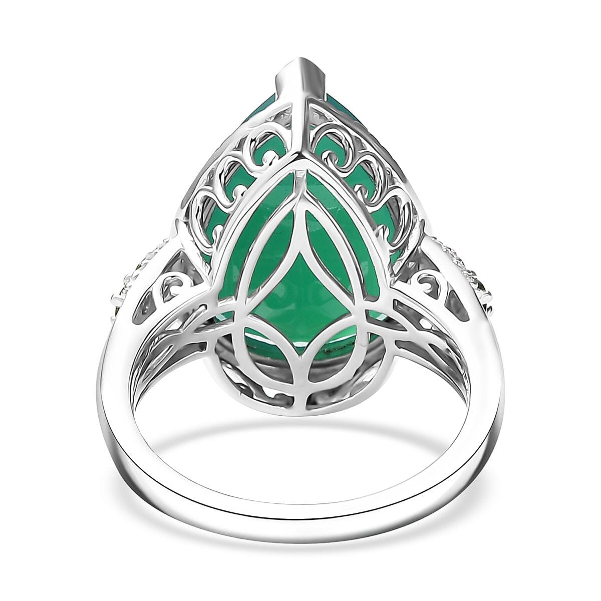 D'Joy Verde Onyx, Multi Gemstone Dewdrop Ring in Platinum Over Sterling Silver (Size 10.0) 9.85 ctw