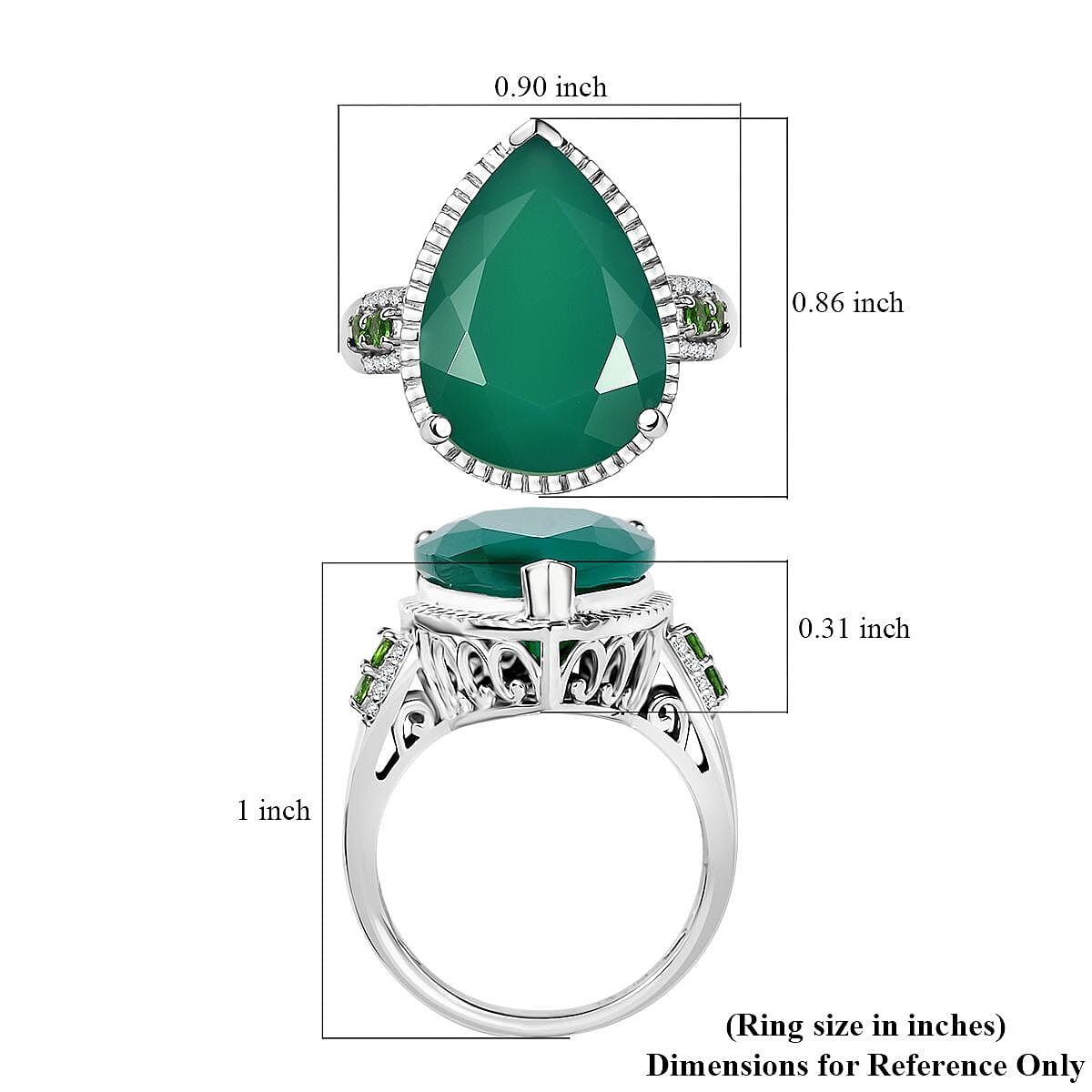 D'Joy Verde Onyx, Multi Gemstone Dewdrop Ring in Platinum Over Sterling Silver (Size 10.0) 9.85 ctw