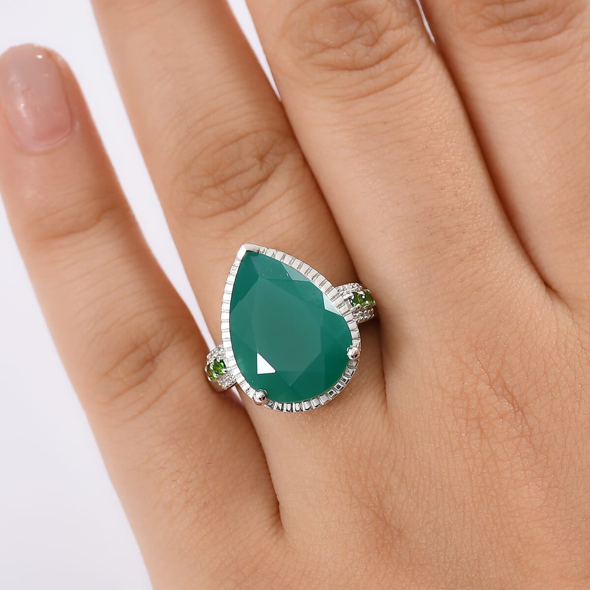 D'Joy Verde Onyx and Multi Gemstone 9.85 ctw Dewdrop Ring in Platinum Over Sterling Silver (Size 7.0) image number 2