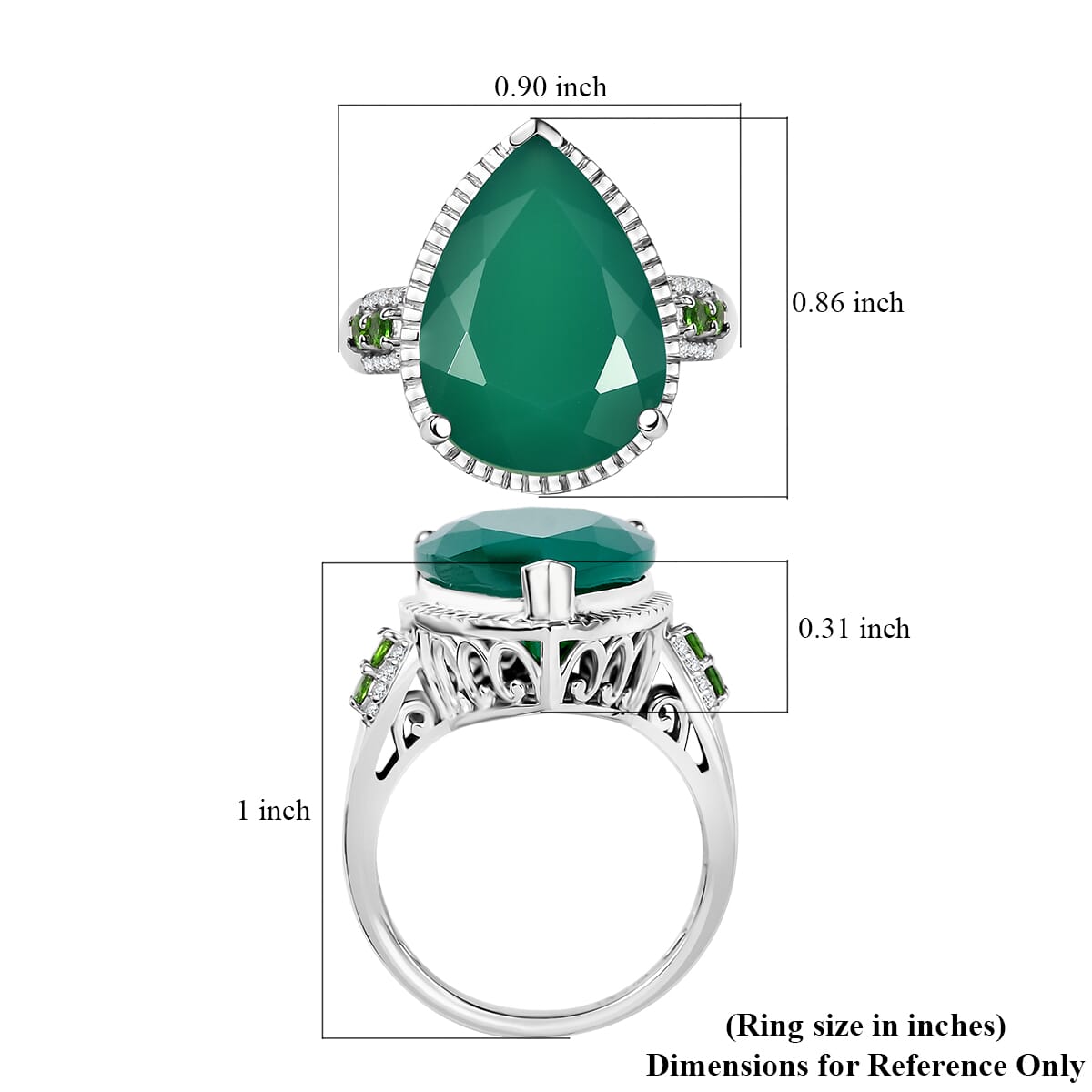 D'Joy Verde Onyx and Multi Gemstone 9.85 ctw Dewdrop Ring in Platinum Over Sterling Silver (Size 7.0) image number 5