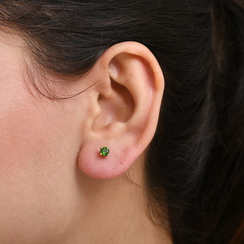 D'Joy Chrome Diopside 0.50 ctw Solitaire Stud Earrings in 18K Vermeil Yellow Gold Over Sterling Silver