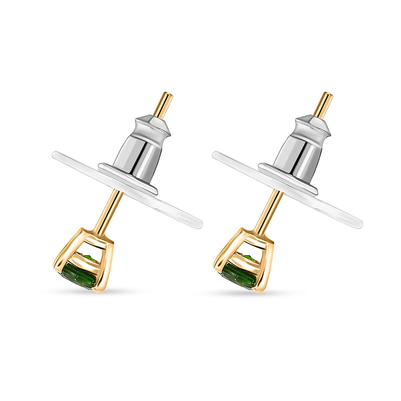 D'Joy Chrome Diopside 0.50 ctw Solitaire Stud Earrings in 18K Vermeil Yellow Gold Over Sterling Silver