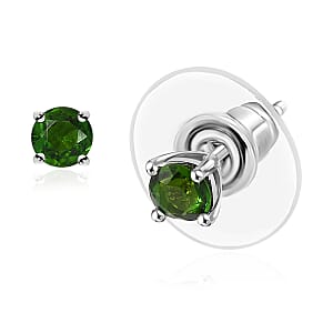 D'Joy Chrome Diopside 0.50 ctw Solitaire Stud Earrings in Platinum Over Sterling Silver