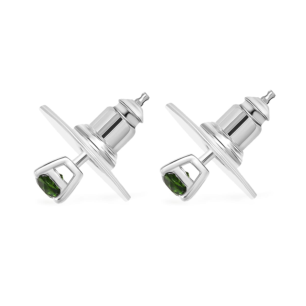 D'Joy Chrome Diopside 0.50 ctw Solitaire Stud Earrings in Platinum Over Sterling Silver image number 3
