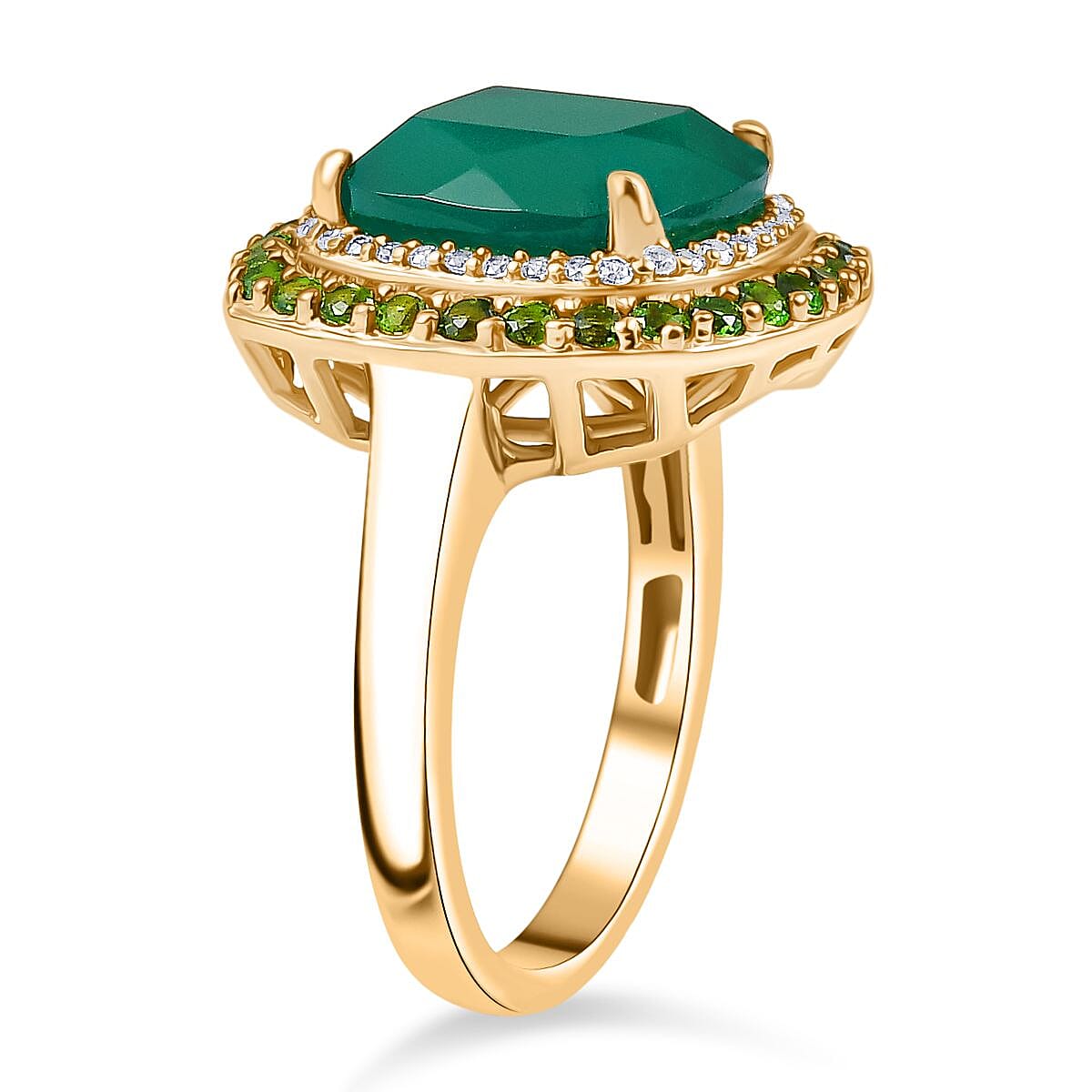 Karis Verde Onyx and Multi Gemstone 5.90 ctw Halo Ring in 18K YG Plated (Size 9.0)  image number 3