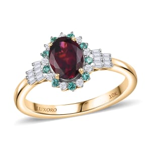 Certified & Appraised Luxoro AAA Radiant Amber Garnet, AAAA Paraiba Tourmaline and Diamond E-F I2 1.76 ctw Ring in 10K Yellow Gold (Size 10.0)