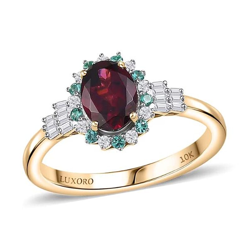 Certified & Appraised Luxoro AAA Radiant Ember Garnet, AAAA Paraiba Tourmaline and Diamond E-F I2 1.76 ctw Ring in 10K Yellow Gold (Size 10.0)