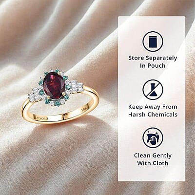 Certified & Appraised Luxoro AAA Radiant Ember Garnet, AAAA Paraiba Tourmaline and Diamond E-F I2 1.76 ctw Ring in 10K Yellow Gold (Size 10.0)