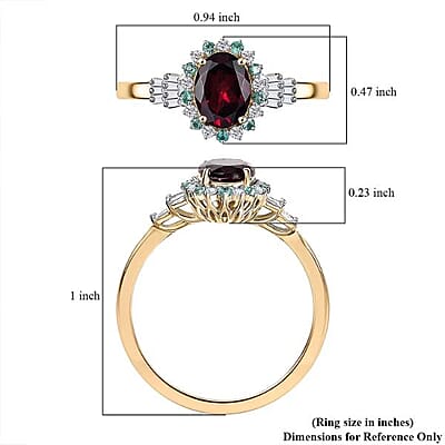Certified & Appraised Luxoro AAA Radiant Ember Garnet, AAAA Paraiba Tourmaline and Diamond E-F I2 1.76 ctw Ring in 10K Yellow Gold (Size 10.0)