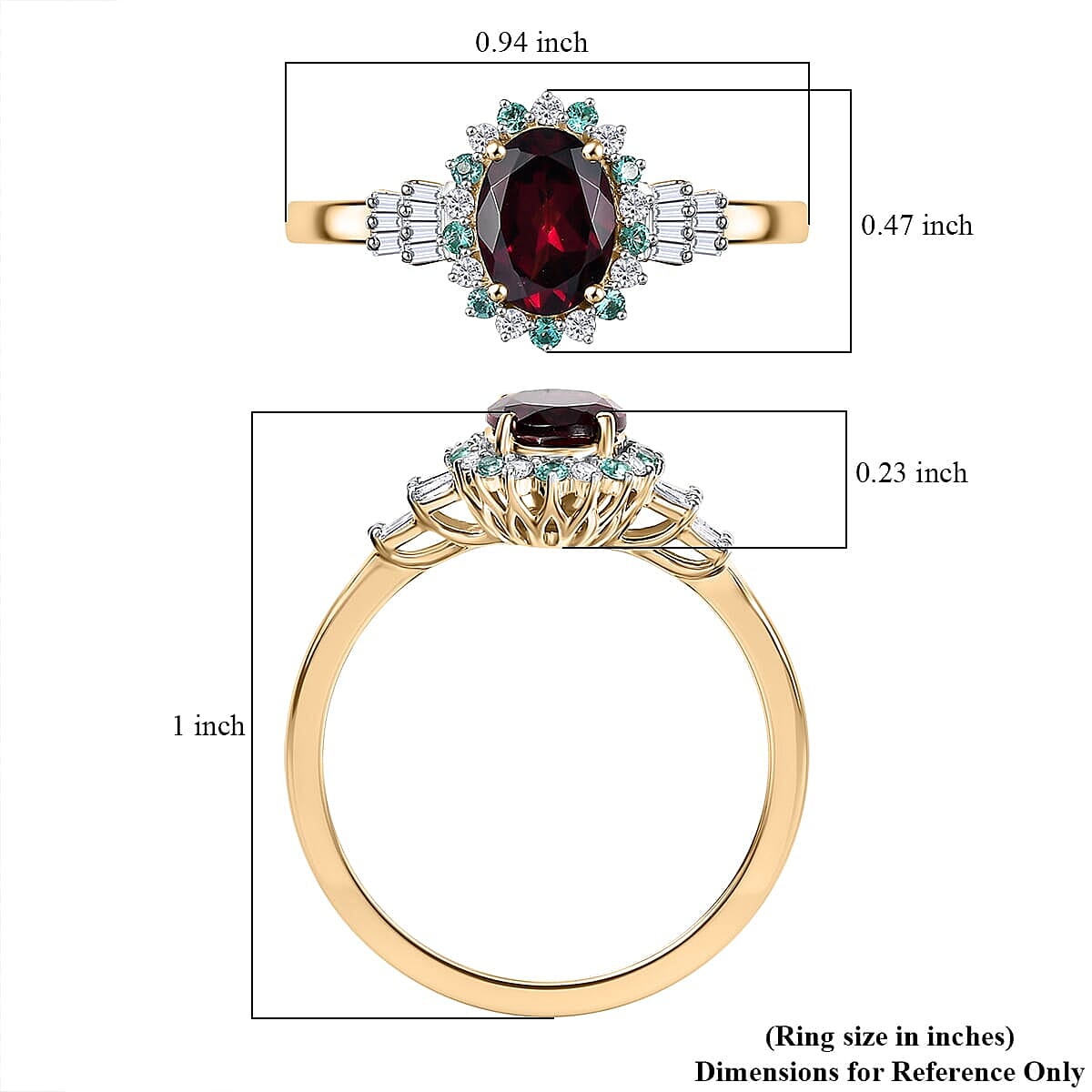 Certified & Appraised Luxoro 10K Yellow Gold AAA Radiant Amber Garnet, AAAA Paraiba Tourmaline and Diamond (E-F, I2) (0.23 cts) Ring (Size 10.5) 1.76 ctw image number 3