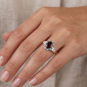 Certified & Appraised Luxoro 10K Yellow Gold AAA Radiant Amber Garnet, AAAA Paraiba Tourmaline and Diamond (E-F, I2) (0.23 cts) Ring (Size 11.0) 1.76 ctw