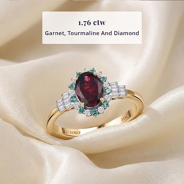 Certified & Appraised Luxoro 10K Yellow Gold AAA Radiant Amber Garnet, AAAA Paraiba Tourmaline and Diamond (E-F, I2) (0.23 cts) Ring (Size 5.0) 1.76 ctw