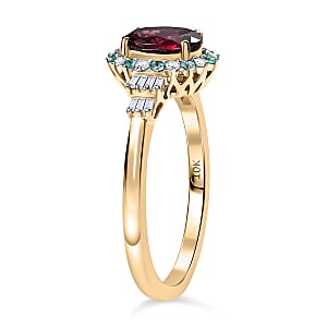 Certified & Appraised Luxoro 10K Yellow Gold AAA Radiant Amber Garnet, AAAA Paraiba Tourmaline and Diamond (E-F, I2) (0.23 cts) Ring (Size 5.0) 1.76 ctw