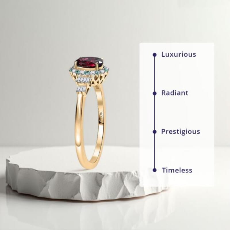 Certified and Appraised Luxoro AAA Radiant Ember Garnet, AAAA Paraiba Tourmaline and Diamond E-F I2 1.76 ctw Ring in 10K Yellow Gold (Size 6.0)