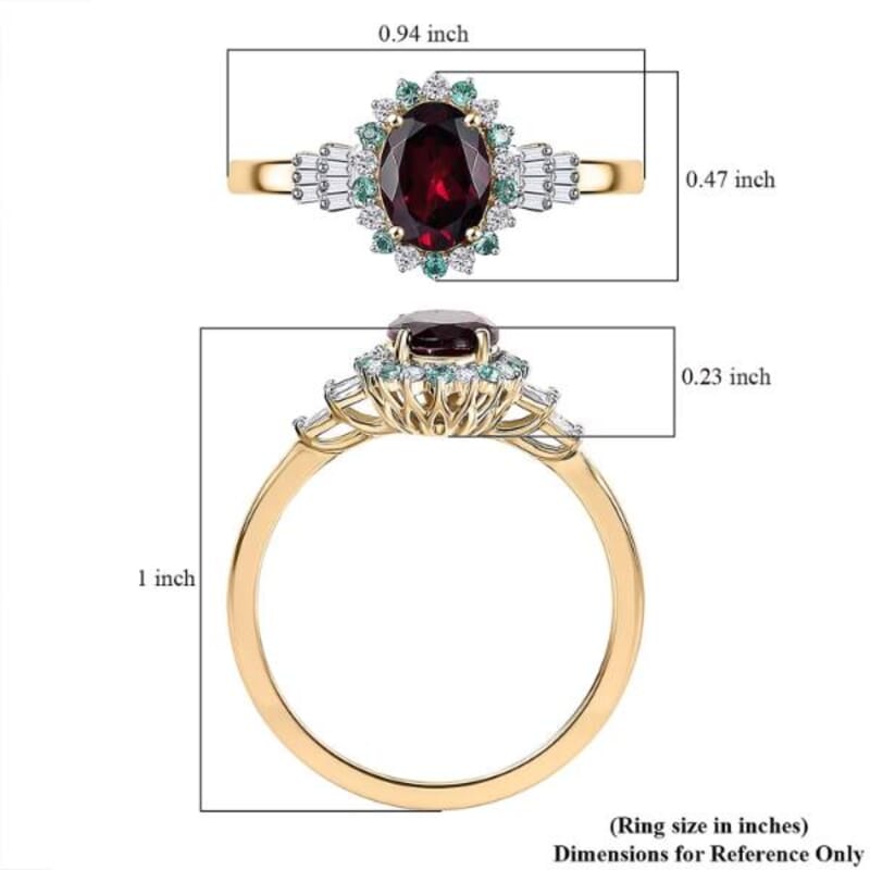 Certified and Appraised Luxoro AAA Radiant Ember Garnet, AAAA Paraiba Tourmaline and Diamond E-F I2 1.76 ctw Ring in 10K Yellow Gold (Size 6.0)