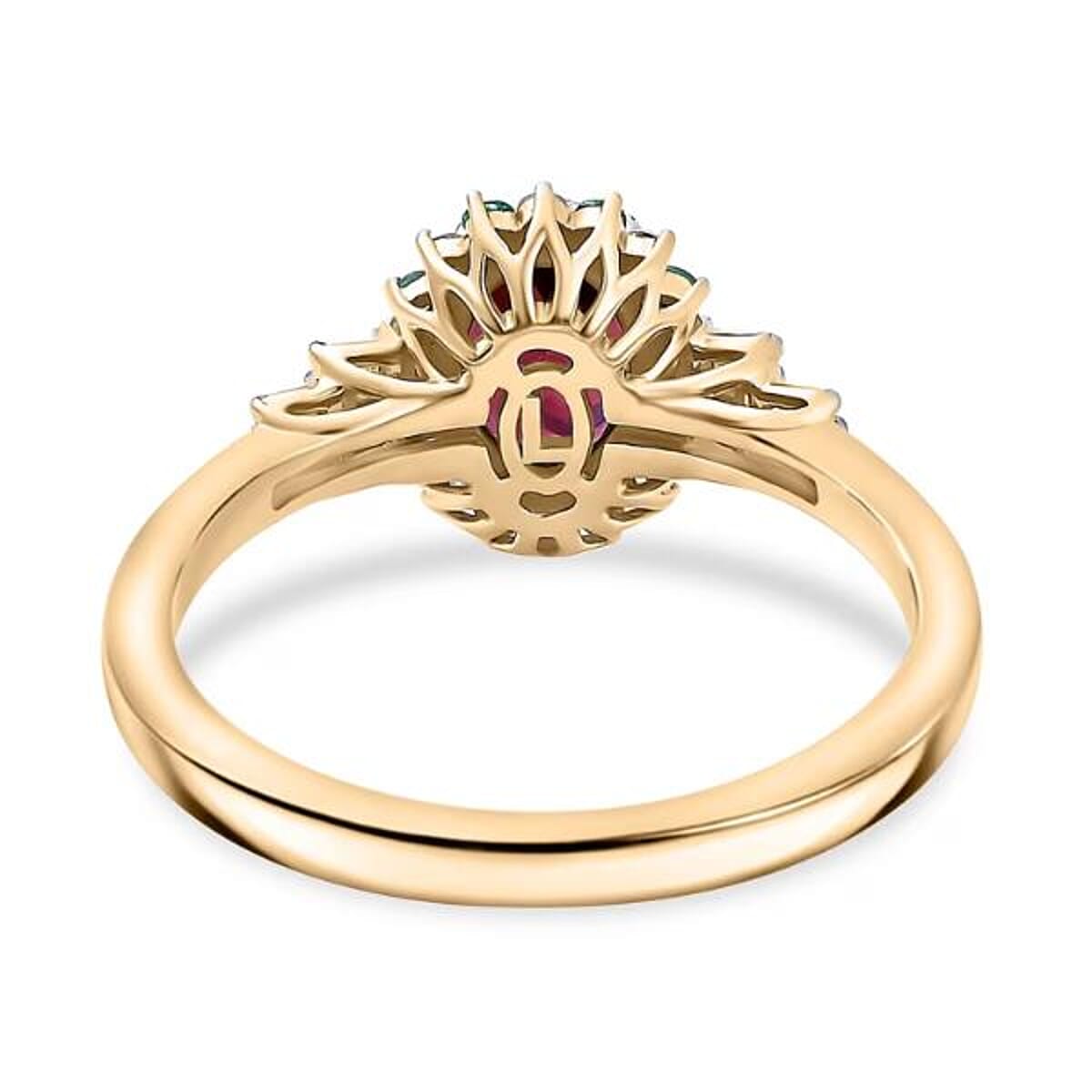 Certified and Appraised  Luxoro AAA Radiant Ember Garnet, AAAA Paraiba Tourmaline and Diamond E-F I2 1.76 ctw Ring in 10K Yellow Gold (Size 6.0) image number 6
