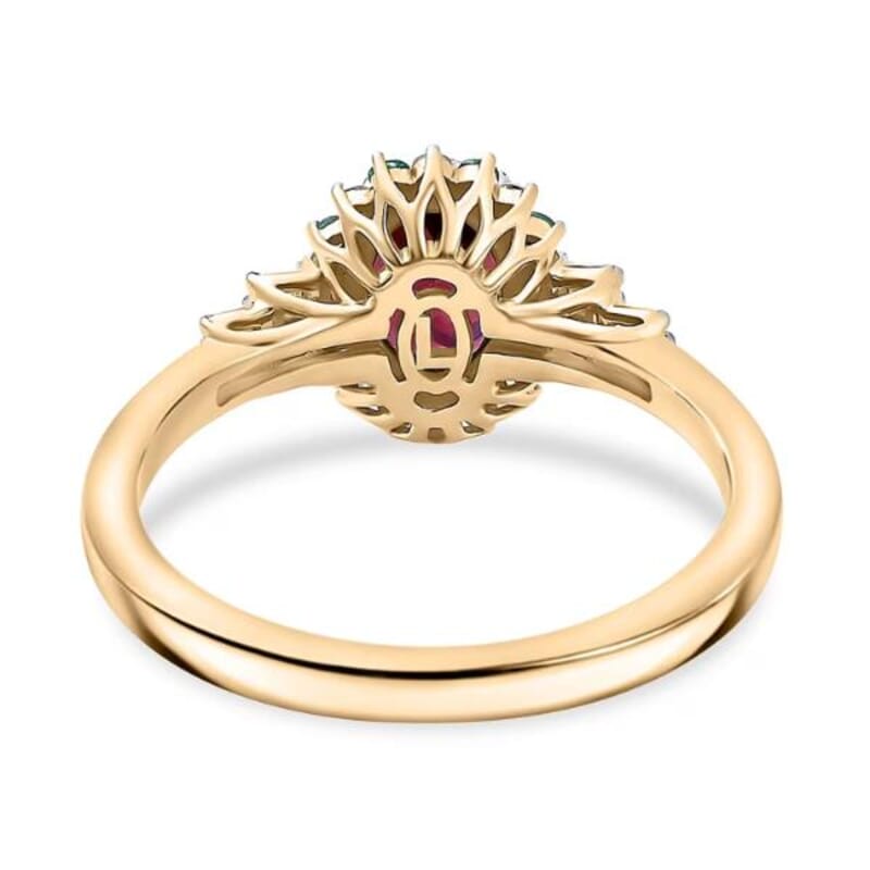 Certified and Appraised Luxoro AAA Radiant Ember Garnet, AAAA Paraiba Tourmaline and Diamond E-F I2 1.76 ctw Ring in 10K Yellow Gold (Size 6.0)