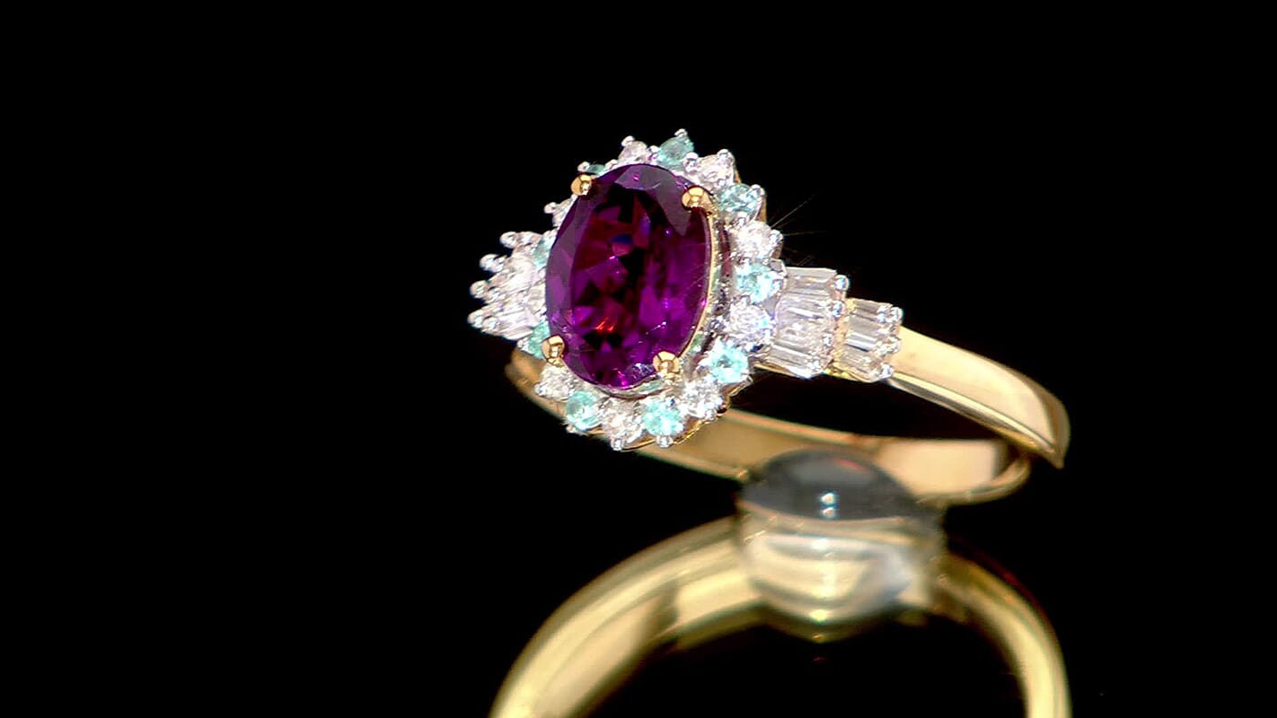 Certified & Appraised Luxoro AAA Radiant Amber Garnet, AAAA Paraiba Tourmaline and Diamond E-F I2 1.76 ctw Ring in 10K Yellow Gold (Size 10.0)