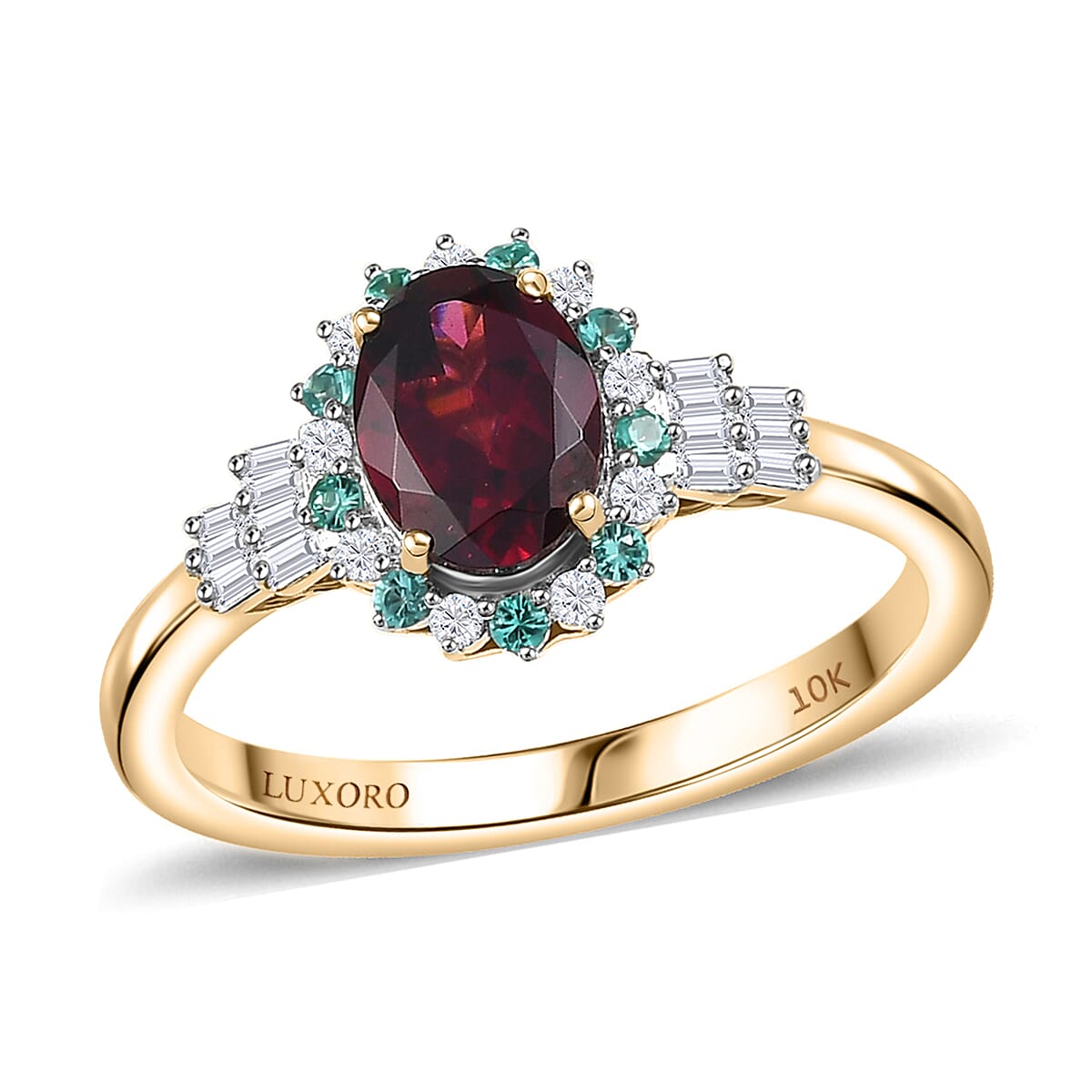 Certified & Appraised Luxoro AAA Radiant Amber Garnet, AAAA Paraiba Tourmaline and Diamond E-F I2 1.76 ctw Ring in 10K Yellow Gold (Size 9.0) image number 0