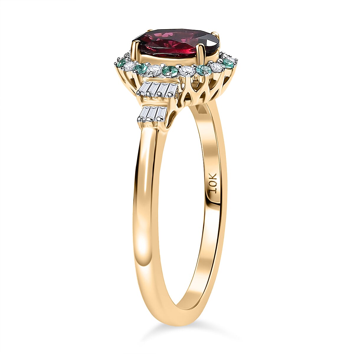 Certified & Appraised Luxoro AAA Radiant Amber Garnet, AAAA Paraiba Tourmaline and Diamond E-F I2 1.76 ctw Ring in 10K Yellow Gold (Size 9.0) image number 1