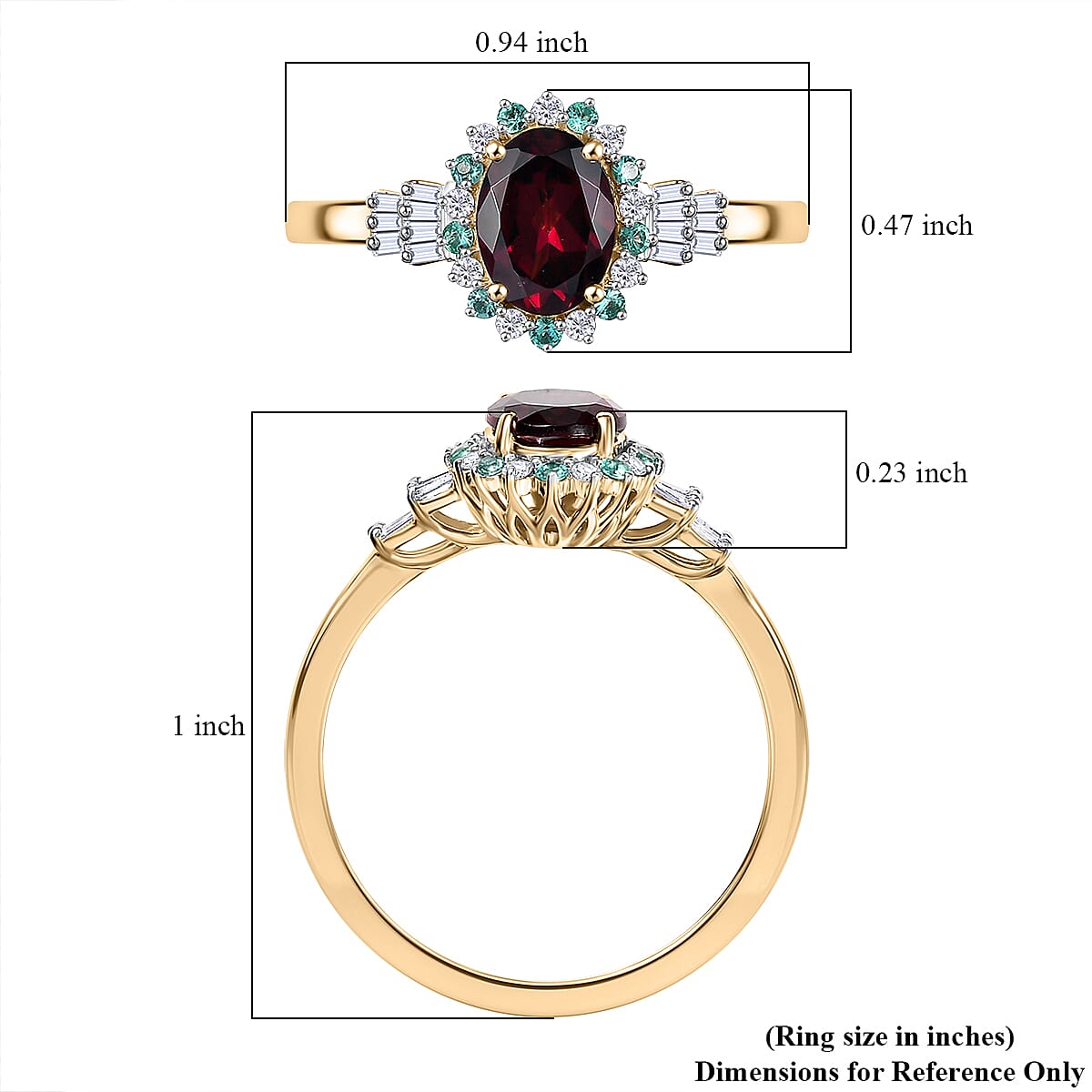 Certified & Appraised Luxoro AAA Radiant Amber Garnet, AAAA Paraiba Tourmaline and Diamond E-F I2 1.76 ctw Ring in 10K Yellow Gold (Size 9.0) image number 3