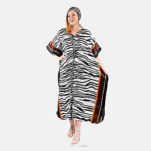 Winlar White Zebra Long Satin Kaftan - One Size Fits Most