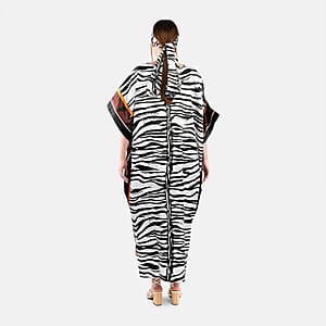 Winlar White Zebra Long Satin Kaftan - One Size Fits Most