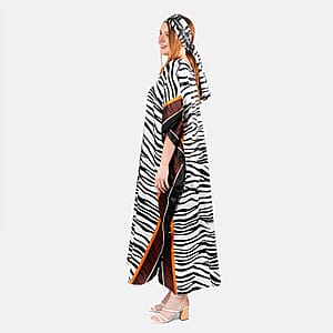 Winlar White Zebra Long Satin Kaftan - One Size Fits Most