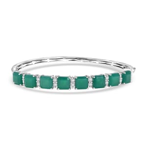 Karis Verde Onyx and White Zircon 15.50 ctw Art Deco Bangle Bracelet in Platinum Bond (7.25 In)