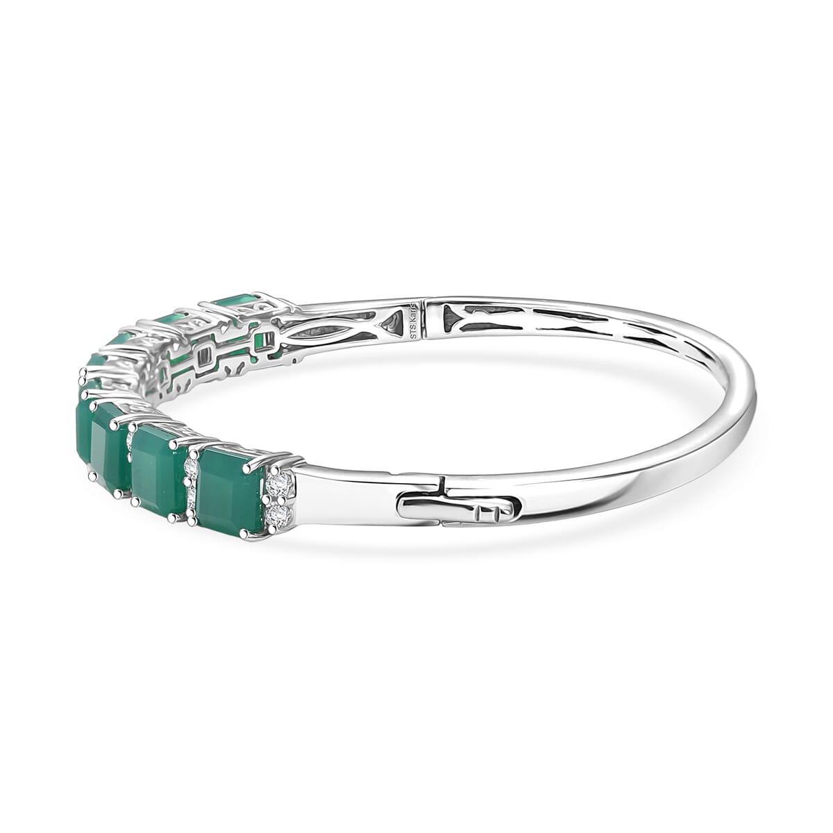 Karis Verde Onyx and White Zircon 15.50 ctw Art Deco Bangle Bracelet in Platinum Bond (7.25 In) image number 3