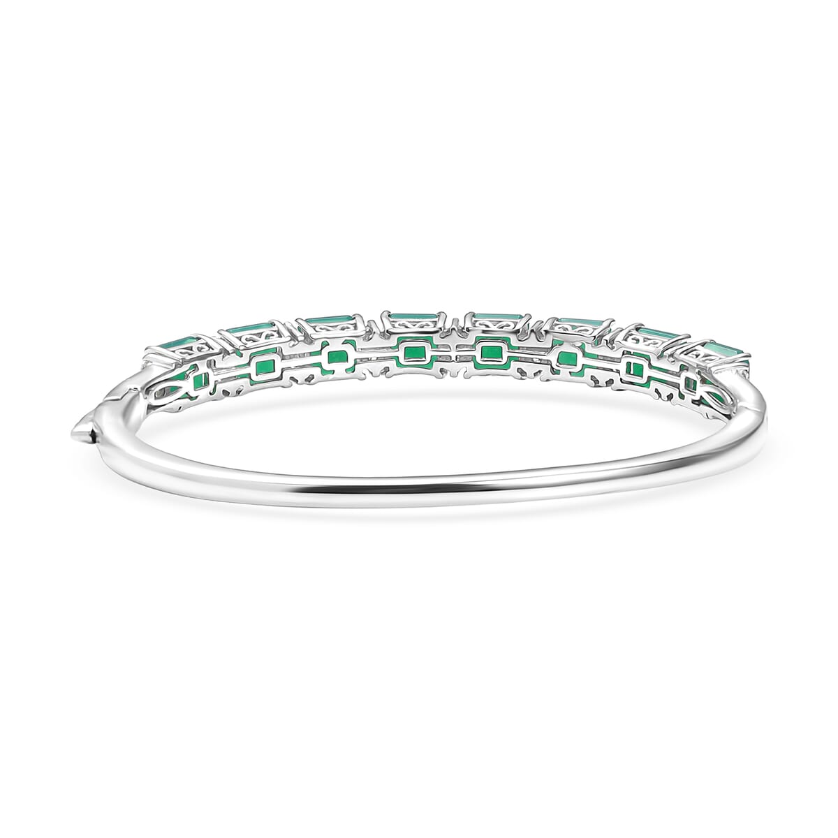 Karis Verde Onyx and White Zircon 15.50 ctw Art Deco Bangle Bracelet in Platinum Bond (7.25 In) image number 4