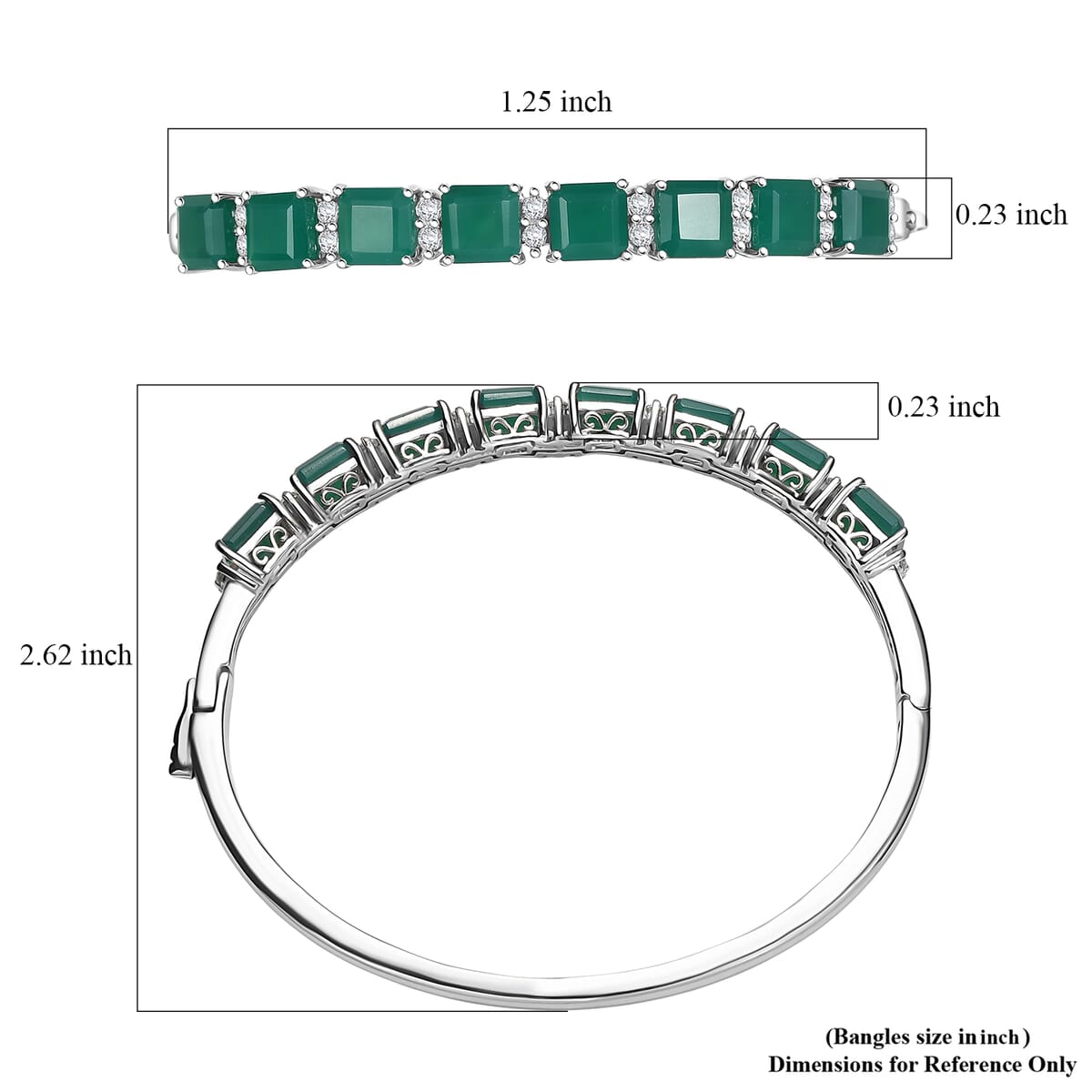 Karis Verde Onyx and White Zircon 15.50 ctw Art Deco Bangle Bracelet in Platinum Bond (7.25 In) image number 5