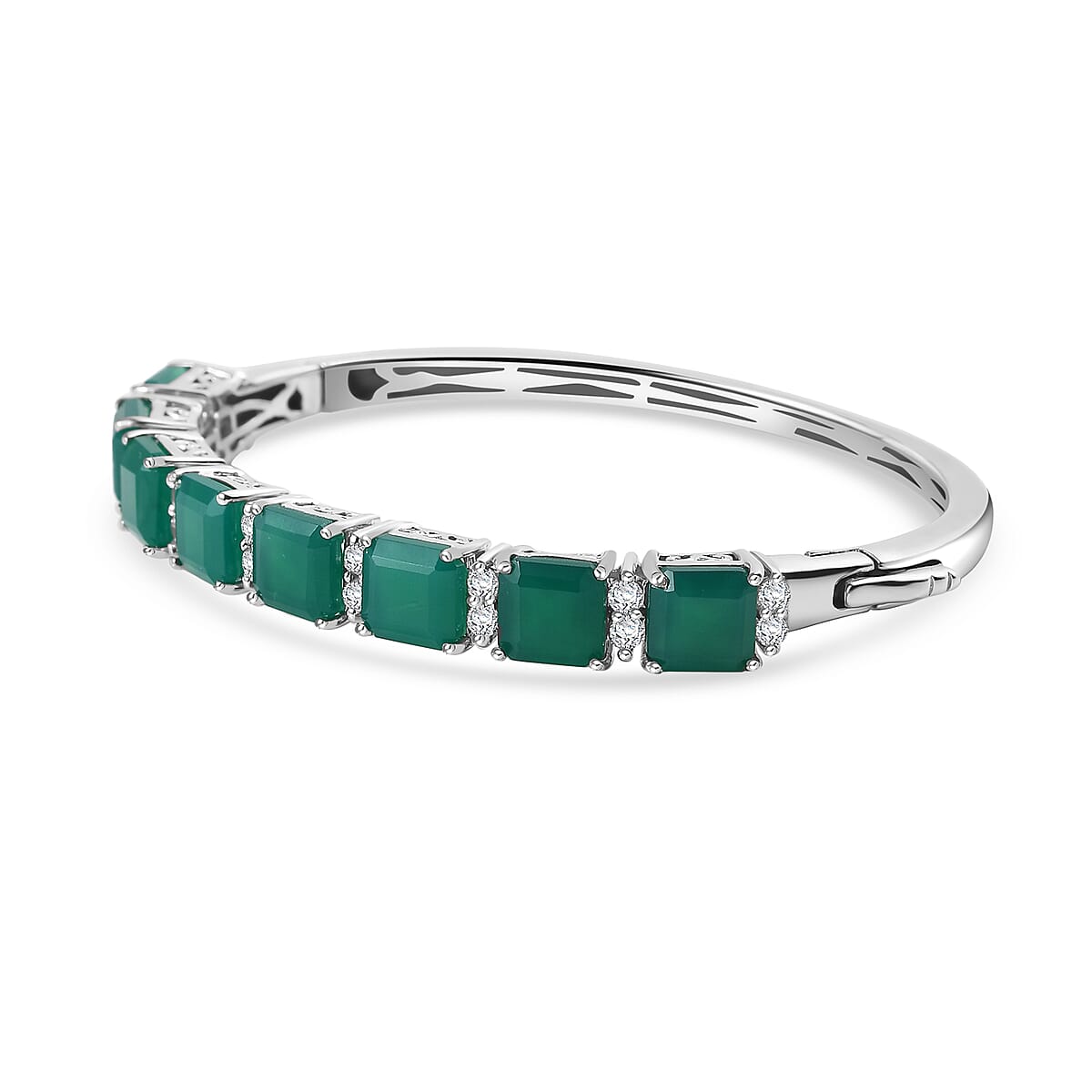 Karis Verde Onyx and White Zircon 15.50 ctw Art Deco Bangle Bracelet in Platinum Bond (8.00 In) image number 3