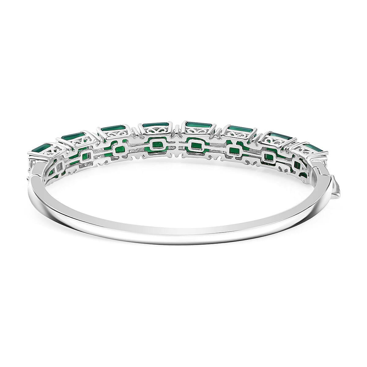Karis Verde Onyx and White Zircon 15.50 ctw Art Deco Bangle Bracelet in Platinum Bond (8.00 In) image number 4
