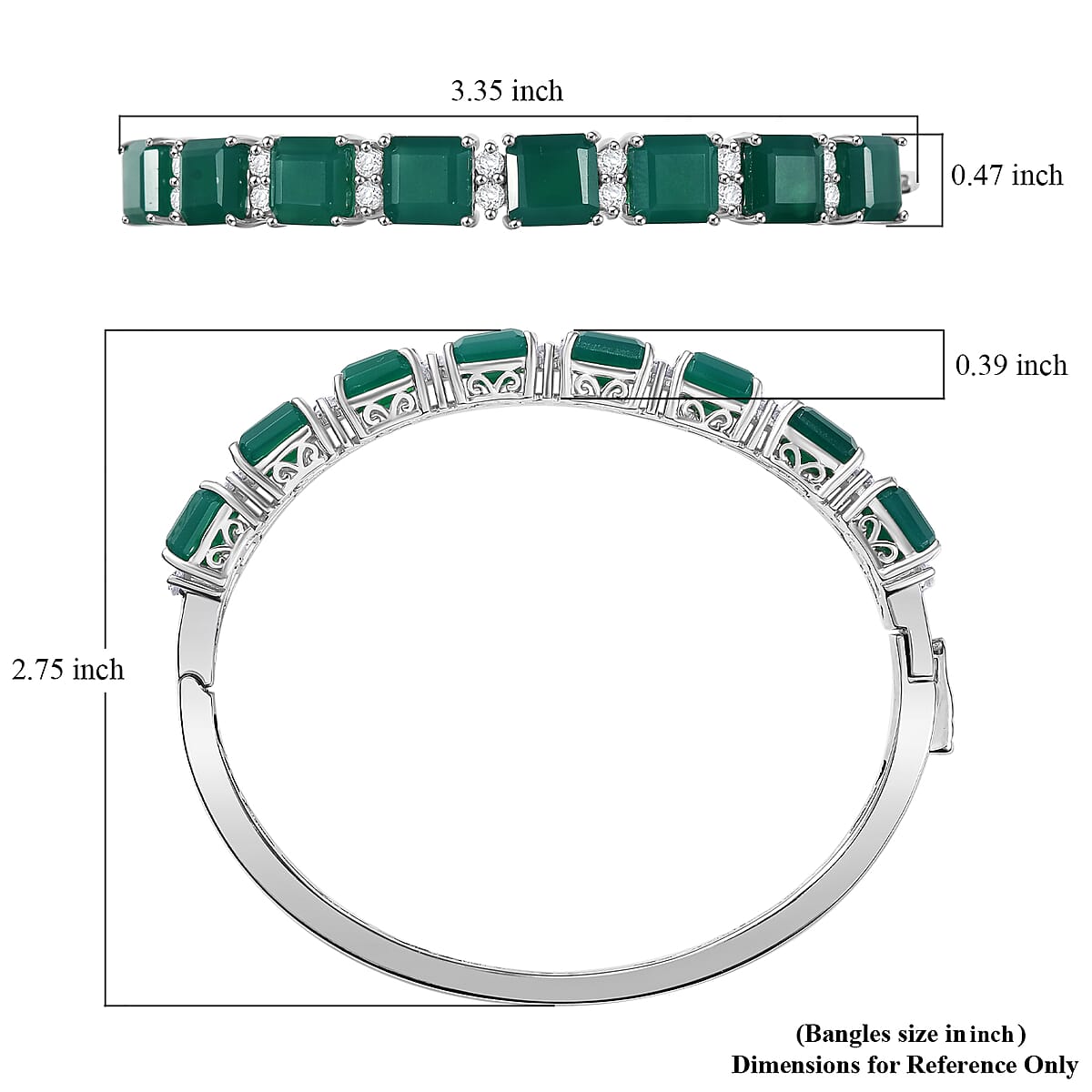 Karis Verde Onyx and White Zircon 15.50 ctw Art Deco Bangle Bracelet in Platinum Bond (8.00 In) image number 5
