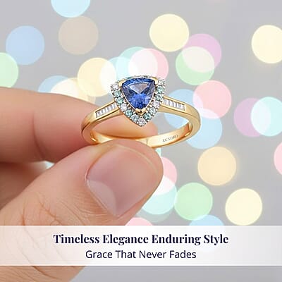 Certified & Appraised Luxoro AAA Tanzanite, AAAA Paraiba Tourmaline and E-F I2 Diamond 1.10 ctw Ring in 10K Yellow Gold (Size 10.0)