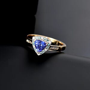 Certified & Appraised Luxoro 10K Yellow Gold AAA Tanzanite, AAAA Paraiba Tourmaline and Diamond (E-F, I2) (0.19 cts) Ring with (Size 5.5) 1.10 ctw