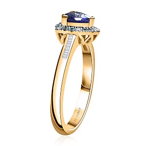 Certified & Appraised Luxoro 10K Yellow Gold AAA Tanzanite, AAAA Paraiba Tourmaline and Diamond (E-F, I2) (0.19 cts) Ring with (Size 5.5) 1.10 ctw