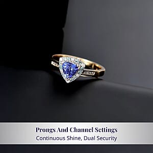 Certified & Appraised Luxoro AAA Tanzanite, AAAA Paraiba Tourmaline and E-F I2 Diamond 1.10 ctw Ring in 10K Yellow Gold (Size 6.0)