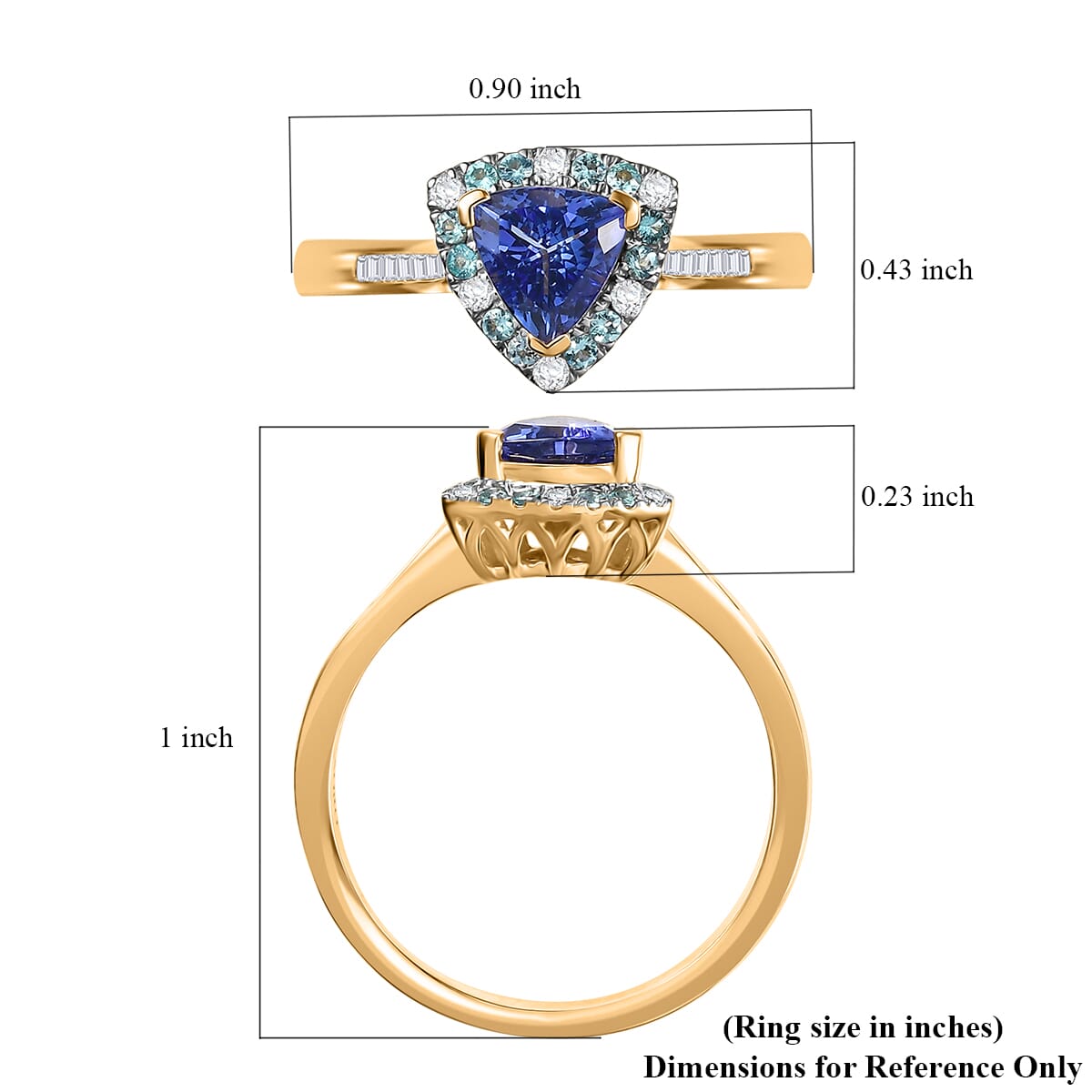 Certified & Appraised Luxoro AAA Tanzanite, AAAA Paraiba Tourmaline and E-F I2 Diamond 1.10 ctw Ring in 10K Yellow Gold (Size 6.0) image number 5